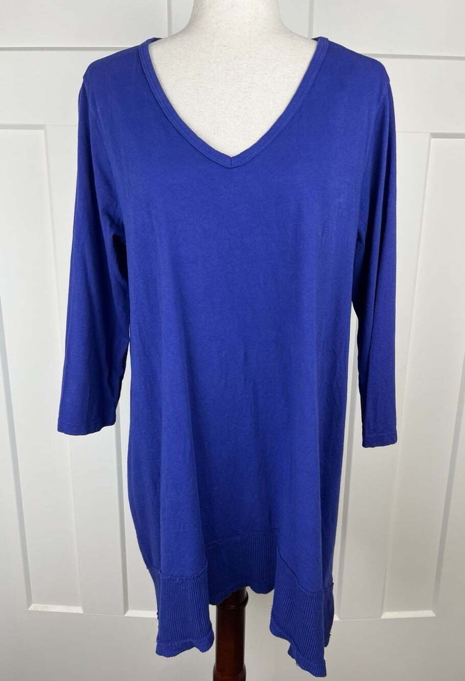 Prairie Cotton Tunic Top L Blue Violet Sharkbite Hem 3/4 Sleeve Made in US
